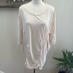 Free People Moonlit Oversized T-Shirt Cream Short Sleeve Top XL NWT
